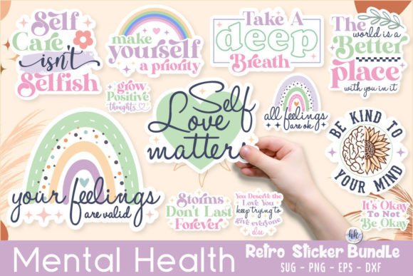 Download Retro Mental Health Sticker Bundle. - Mental health sticker bundle Collection